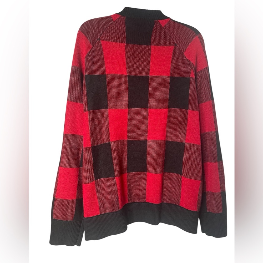 Torrid Red and Black Plaid Checkered Ragland Cardigan Zip Front NWT Sz 12 - Picture 2 of 10